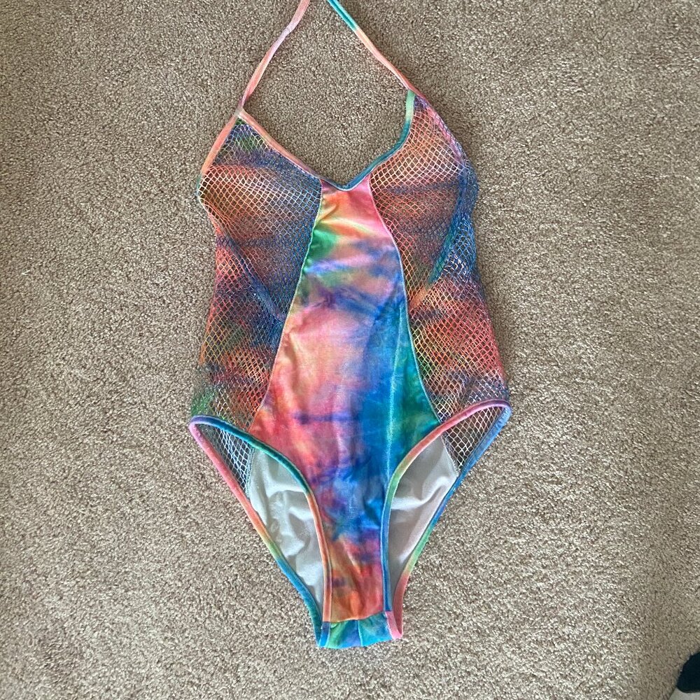iHeartRaves Rainbow Velvet Bodysuit M